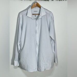 Men's Perry Ellis Long Sleeve Button Down Travel Luxe Tech White Blue Polka Dot